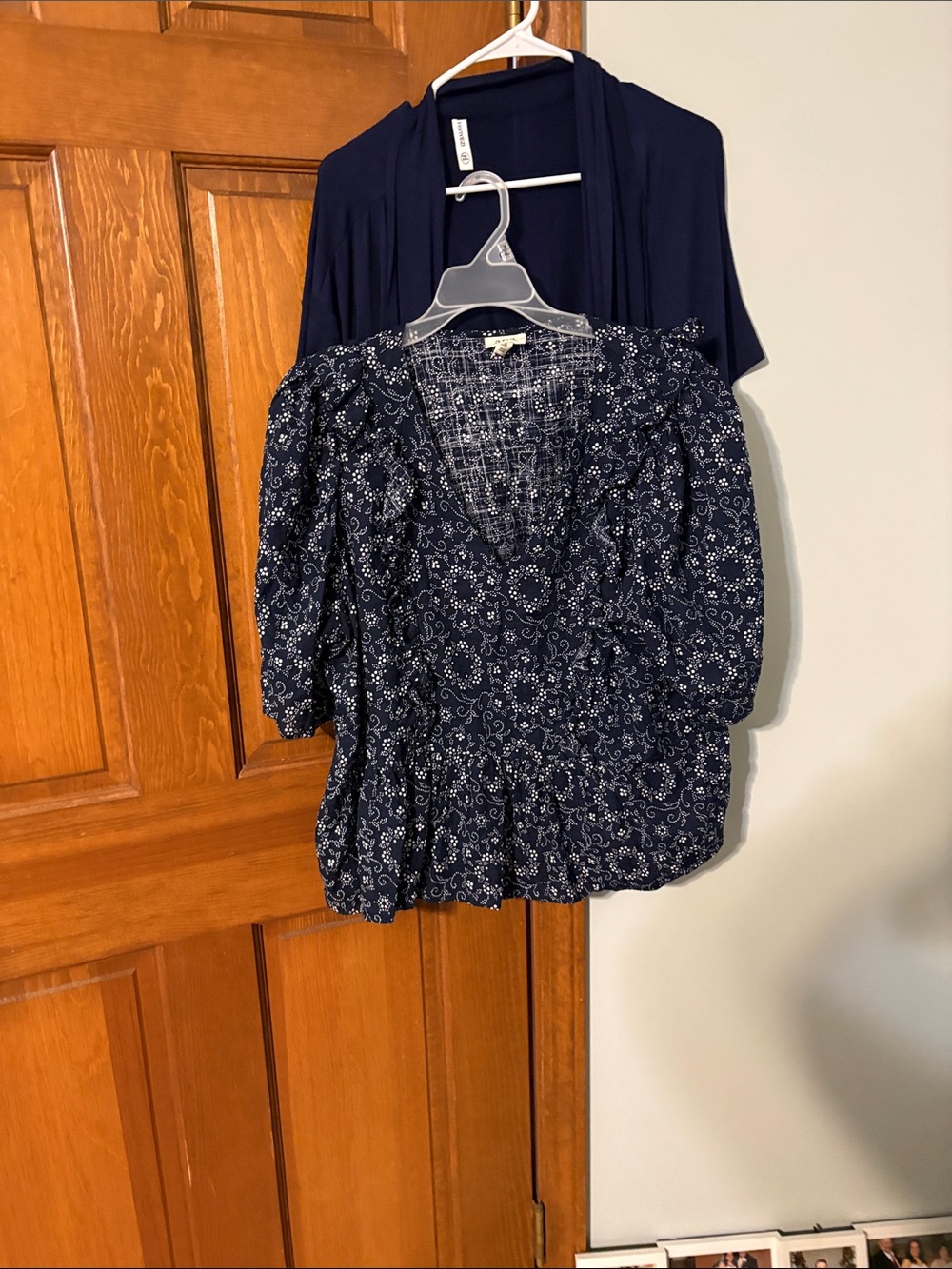 a.n.a Navy Floral Peplum Blouse